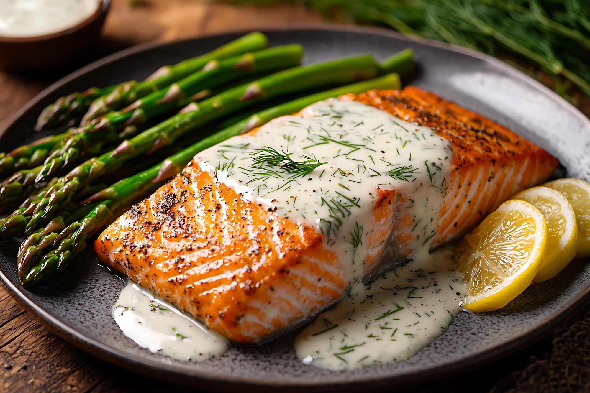 Cilantro-Marinated Salmon with Mustard Dill Sauce